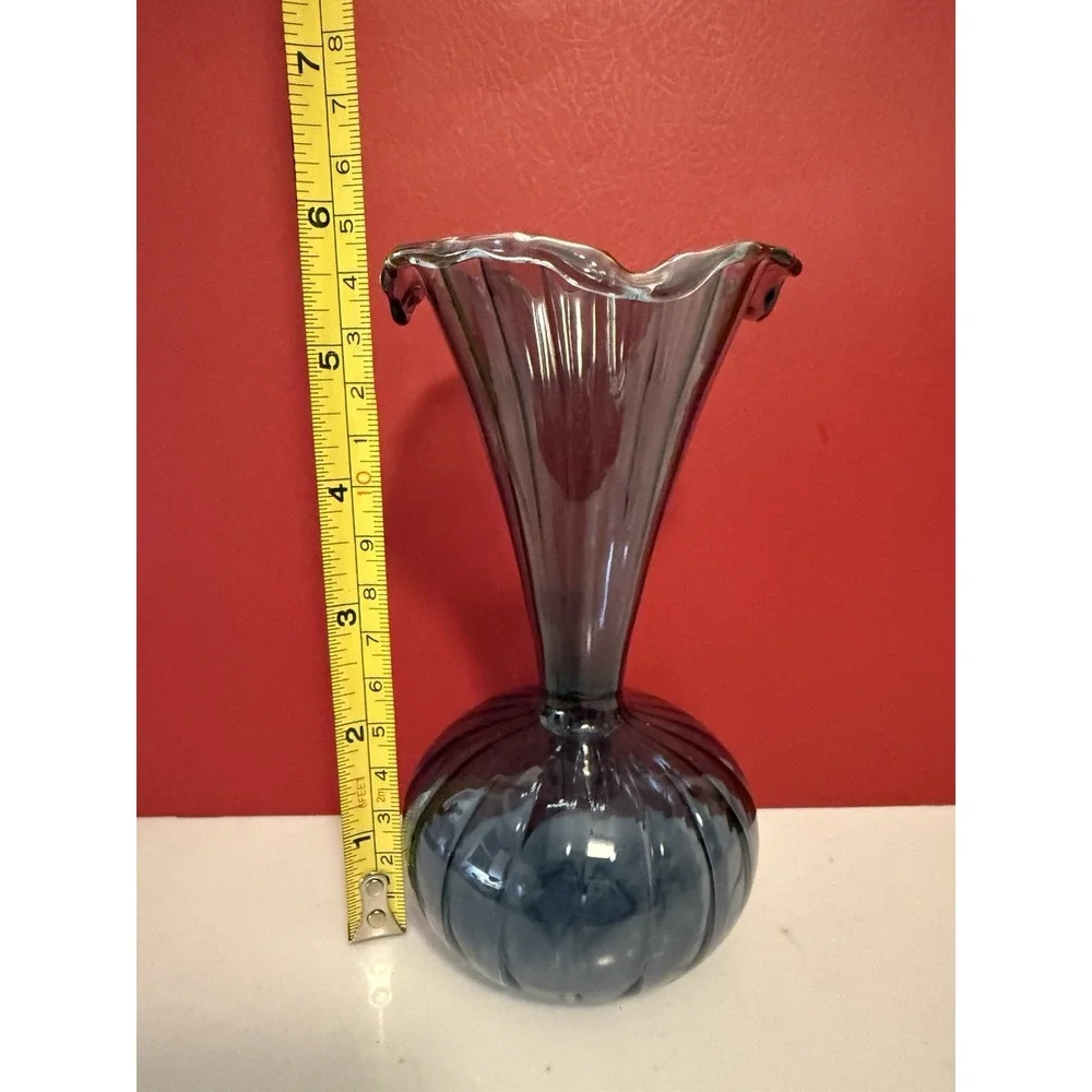 World Market Glass Blue Ruffle Neck Bud Vase Vintage Inspired plant starter root